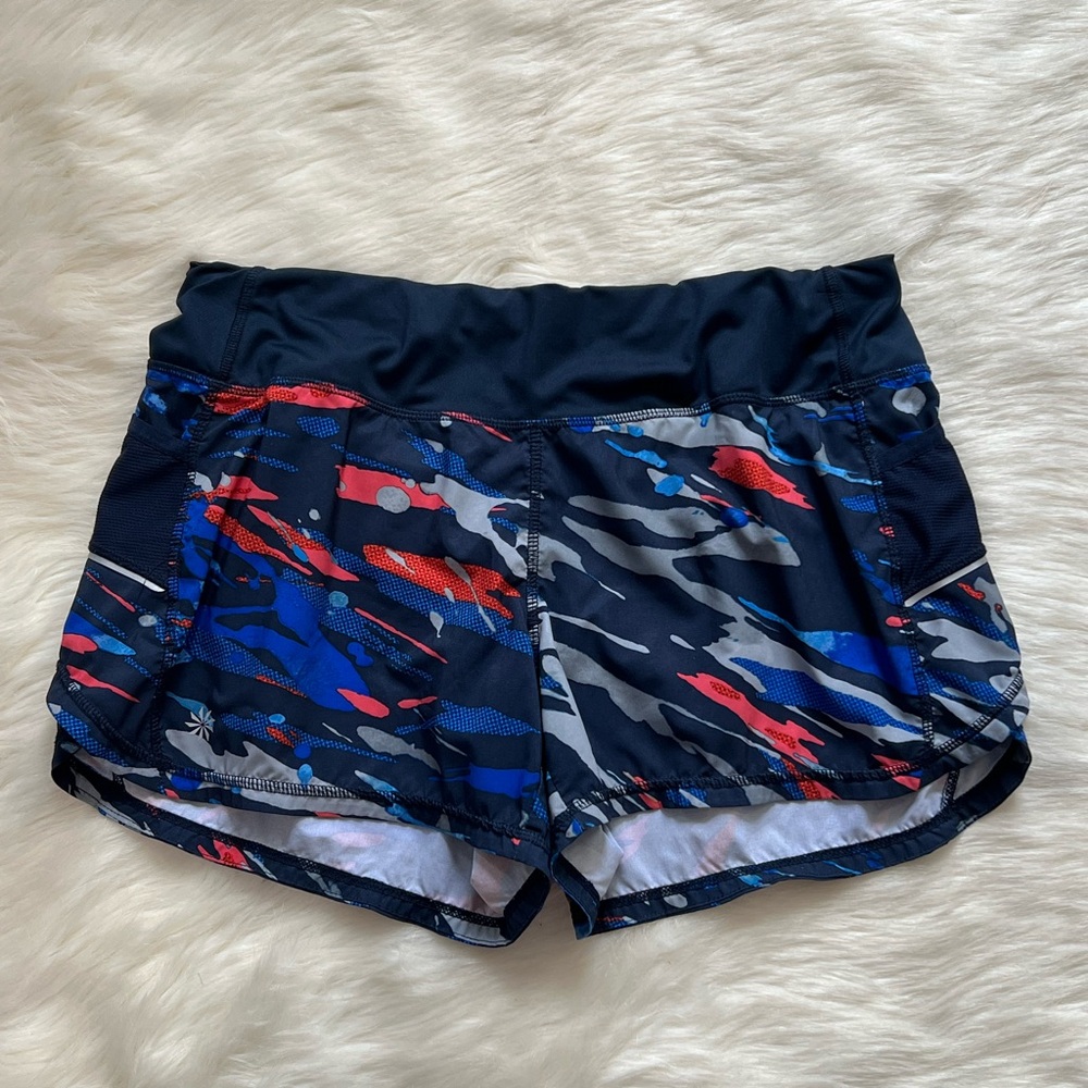 Athleta Ready Set Go Running Shorts Navy Blue, Orange Sz M